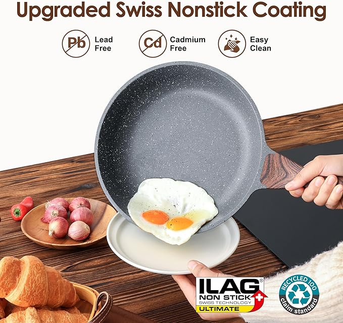 SENSARTE 16Pcs Pots and Pans Set Non Stick, Granite Cookware Set PFOA Free