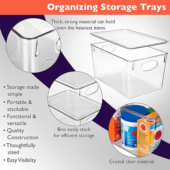 CLEARSPACE Plastic Storage Bins With lids – Perfect Kitchen Fridge Organizer, Pantry Organization, Cabinet Organizers (8 Pack)