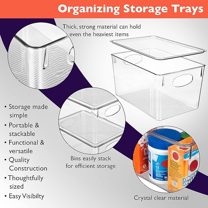 CLEARSPACE Plastic Storage Bins With lids – Perfect Kitchen Fridge Organizer, Pantry Organization, Cabinet Organizers (4 Pack)