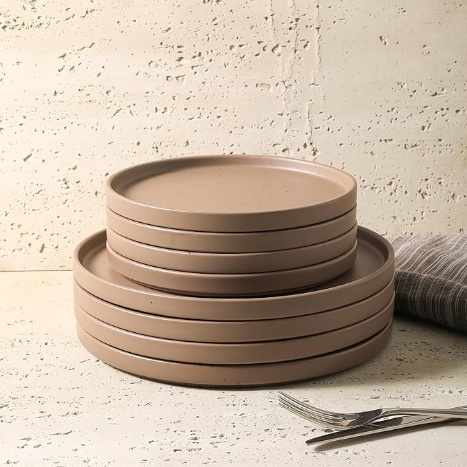 Stone Lain Celina Stoneware 16-Piece Modern Dinnerware Set, Plates and Bowls, Matte Brown, Service For 4, Microwave & Dishwasher Safe