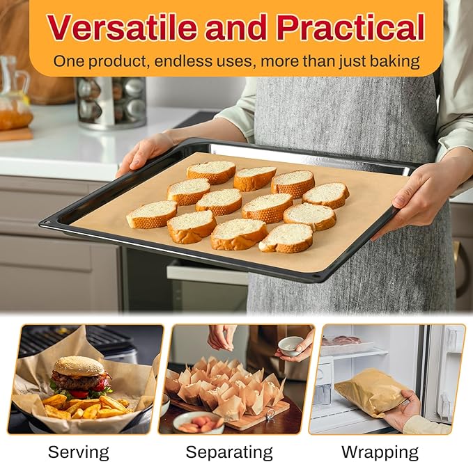 200Pcs 12x16 Inch Unbleached Parchment Paper Sheets for Baking, Pre-Cut, Non-Stick Parchment Paper for Baking, Cooking, Grilling, Air Fryer, Half Sheet Baking Sheets for Baking Cookies, Cooking, Oven