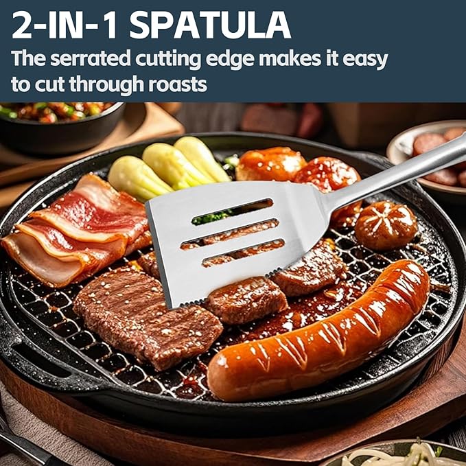 Keliheyle Heavy Duty Grill Accessories Grill Tools Set Multi-Function BBQ Set Premium Stainless Steel Spatula Fork & Tongs, Barbecue Utensils Tool Kit Gift for Men Women Grilling Lover Outdoor