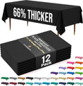 Exquisite 66% Thicker Premium Plastic Table Cloth Rectangle Table Cover 0.5 Mil 12 Pack Black Table Cloth 54 Inch x 108 Inch Disposable Tablecloth Won't Tear Easily Like Cheap Thin Brands