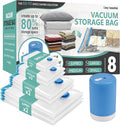 Cozy Essential Travel Vacuum Storage Bags with Rechargeable Cordless USB Pump, Space Saver Bags for Luggage, Suitcase, Carry-On, for Clothes, Blankets, Bedding & Seasonal Storage,8 Combo
