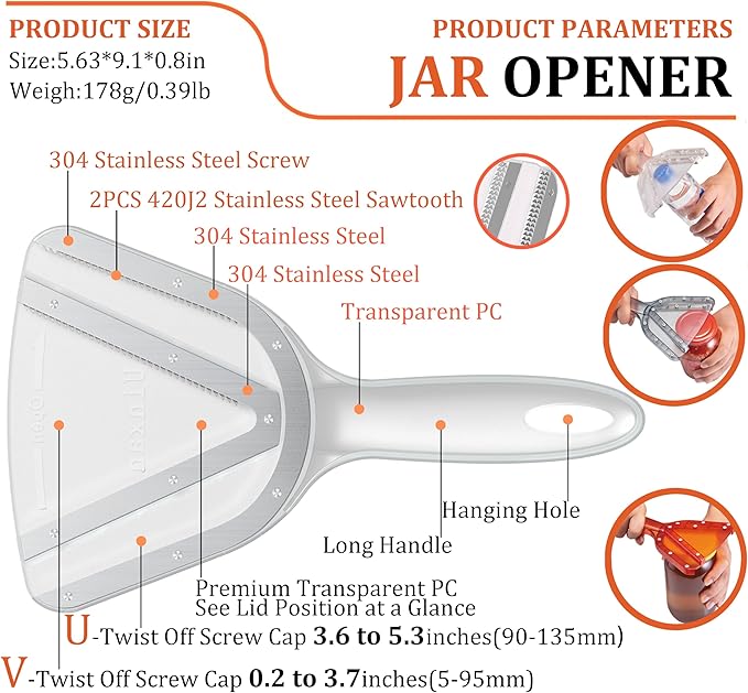 Uinxan Jar Opener for Weak Hands & Seniors with Arthritis - Handheld Manual