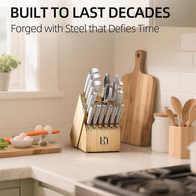 KnifeSaga Japanese 15-pc Kitchen Knife Block Set, Professional, Razor Sharp