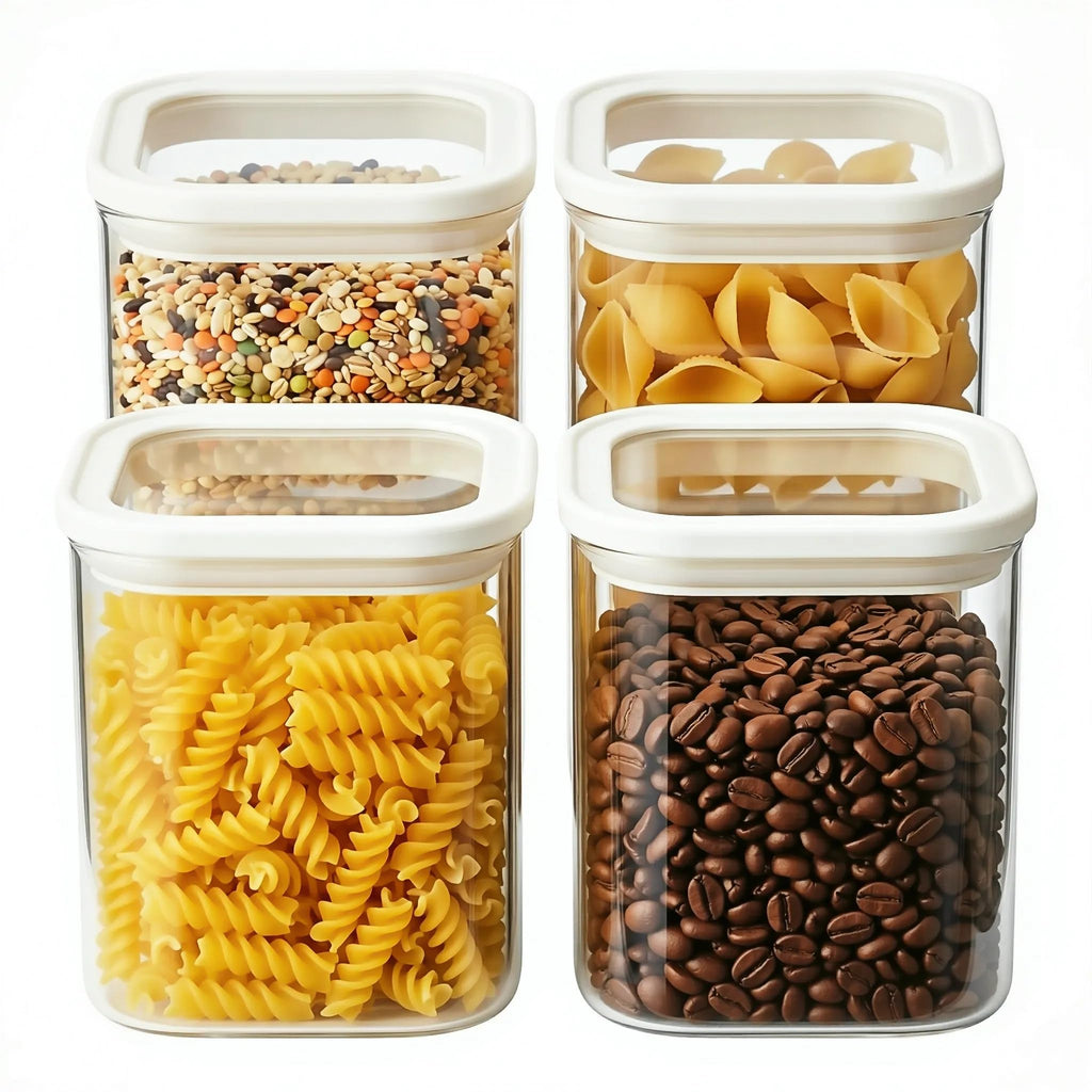CozNido Square Glass Pantry Storage Containers with Glass Lids 4pcs 40fl.oz