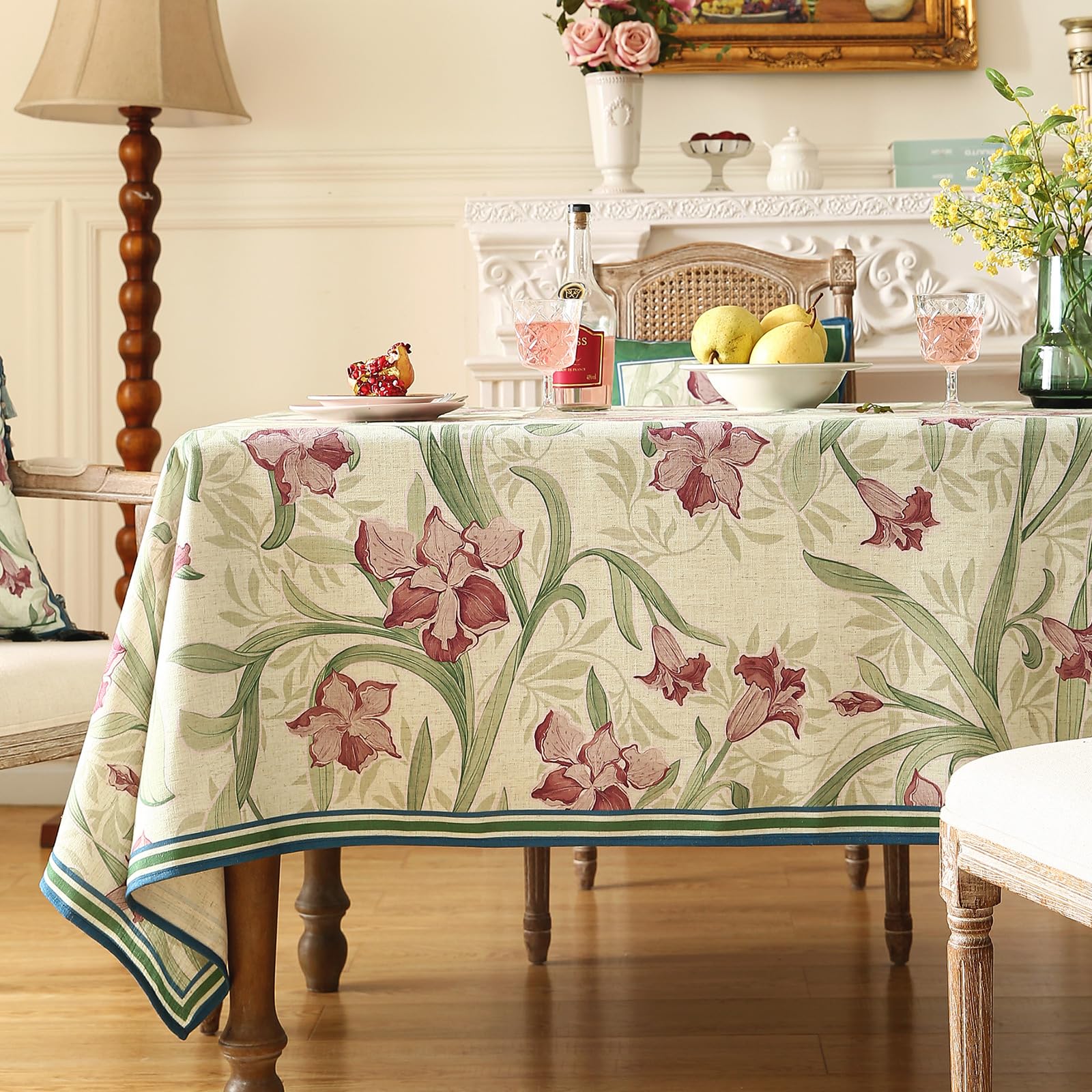 patdrea Designer French Vintage Green Rectangle Tablecloth,Vintage Linen and Floral Pattern Extra Long Table Cloth,Decor Table Cover for Kitchen Dining Christmas Thanksgiving,67"x118"-Tara a