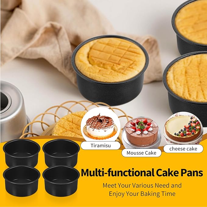 P&P CHEF 4 Inch Cake Pan Set, Non-stick Baking Pans for Cake, 4Pcs
