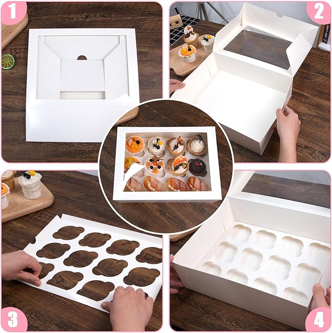 VGOODALL 12 Count Cupcake Boxes, 6 PCS Cupcake Container with Window