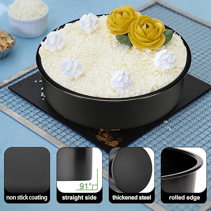 8 Inch Cake Pan, 3PCS Nonstick Baking Pans Set with 100PCS Parchment Paper