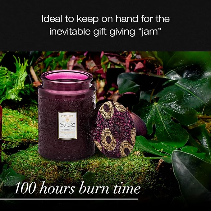 Voluspa Santiago Huckleberry Large Scented Candle Jar 18 Oz, 100 Hr Burn