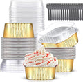 10oz Mini Cake Pans with Lids (40 Pack) Aluminum Foil Square Cupcake Liners Brownie Baking Cups,Disposable 4”x4” Large Cupcake Pan,Jumbo Muffin Tin Ramekins Holders