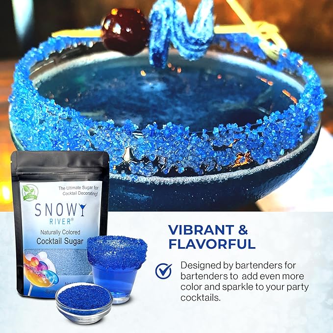 Snowy River Natural Cocktail Sugar Rimmer - Kosher Certified Naturally Colored Beverage Rimming Sugar for Cocktails, Margaritas, Drinks (Royal Blue, 4 Ounce)