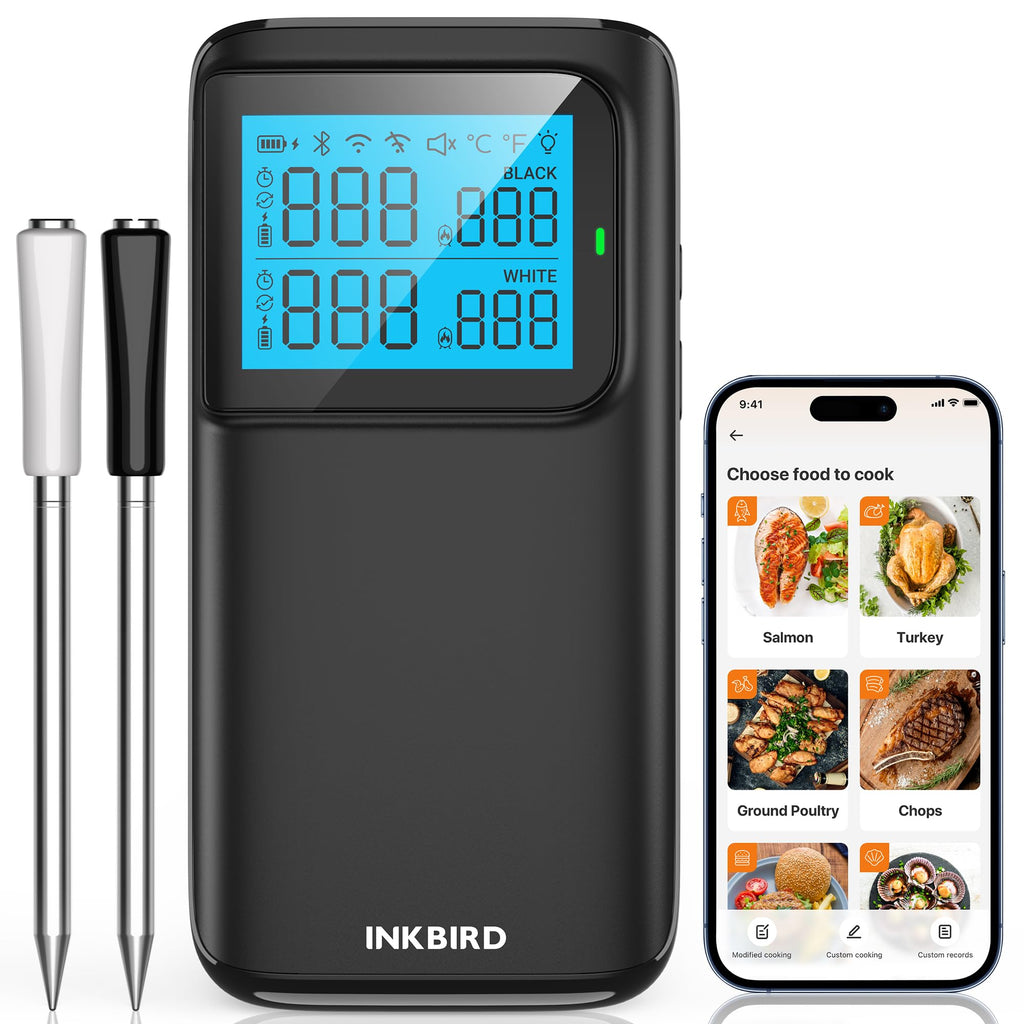 INKBIRD Wireless Dual Mode Multi-Sensor Meat Thermometer, WiFi 5G and Bluetooth 5.4 Connection, 2 Probes with 5 Sensors, CNAS-accredited Accuracy, for BBQ, Grill, Smoker, Oven, Kitchen