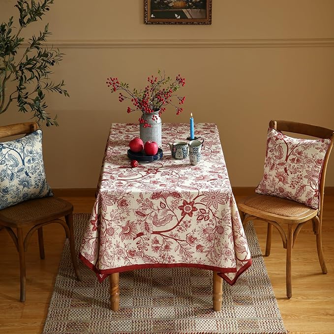 ISAENNE Designer French Linen Rectangular Tablecloth,71"x55"-Ruyi A