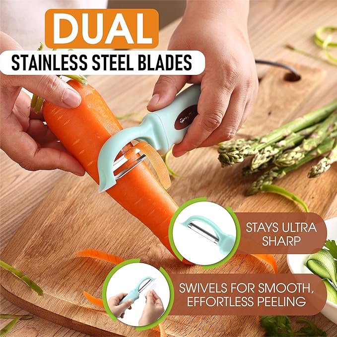 Spring Chef Swivel Vegetable Peeler for Kitchen w/Soft Grip Handle, Mint