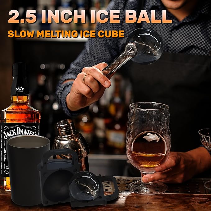 Clear Ice Cube Maker Tray – 2.5 Inch Large Round Ice Ball Mold, Stainless Steel & Silicone, Slow Melting Transparent Ice for Whiskey, Cocktails, and Home Bar Use (Black-1 Pack)