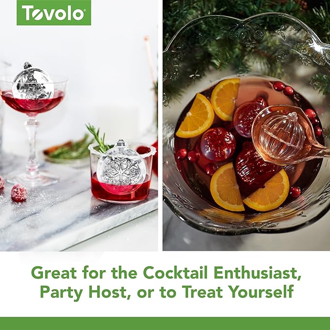 Tovolo Tree and Snowflake Ornament Ice Cube Molds Set of 2 for Holiday Cocktails Christmas Gifts for Men Dishwasher Safe BPA Free Silicone Holiday Ice Cube Mold Ornaments