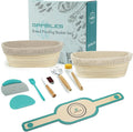 2 Pack 10-Inch Oval Banneton Proofing Basket Set, Sourdough Making Kit, Brotform for Artisan Bread, Includes Danish Dough Whisk, Scoring Lame, Scrapers, Sling & Cleaning Brush