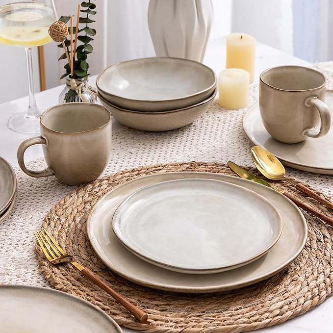 AmorArc Ceramic Dinnerware Sets for 4, 12Pcs Plates and Bowls Sets Dishes