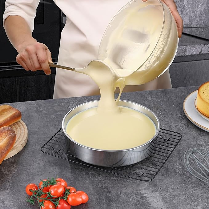 LIANYU 9 Inch Round Cake Pan Set of 2, Stainless Steel Layer Pan for Baking