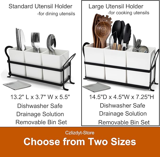 Czlizdyt Large Drainage Kitchen Utensil Holder, Dishwasher Safe