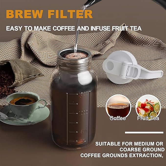JunVpic Cold Brew Coffee Maker, 64 oz Glass Mason Jar Pitcher