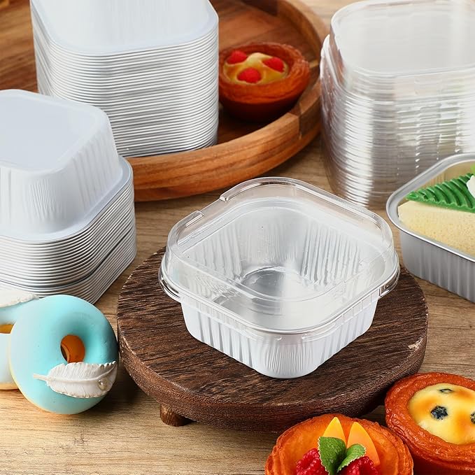 Aoriher 150 Pcs 10 oz Mini Cake Pans with Lids White