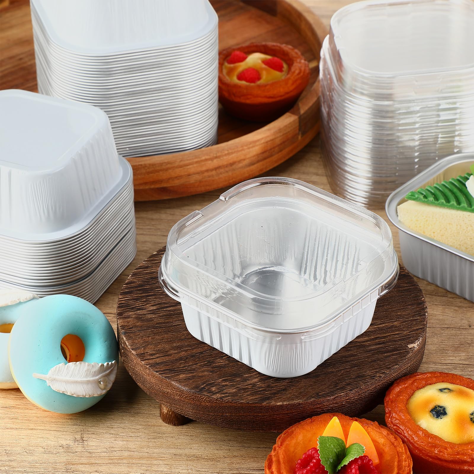 Aoriher 150 Pcs 10 oz Mini Cake Pans with Lids White