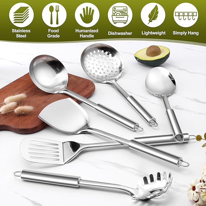 E-far Stainless Steel Kitchen Cooking Utensils Set, 10-Piece with Holder