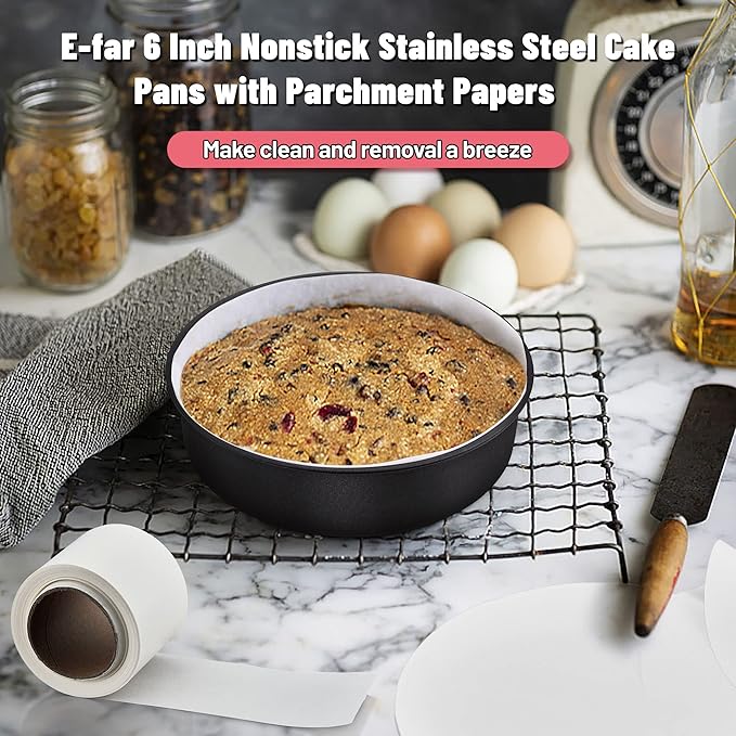 E-far 6 Inch Cake Pans, 3PCS Nonstick Small Cake Pans with Parchment Paper