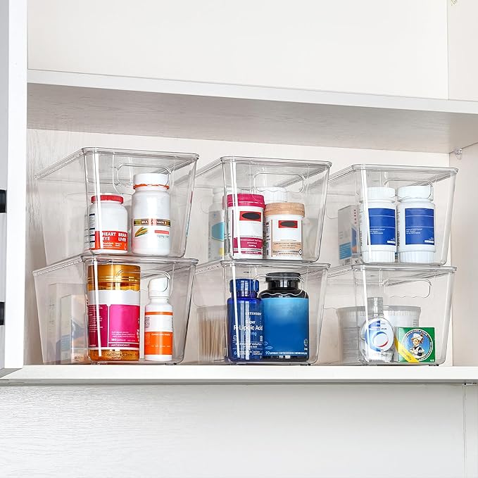 Vtopmart 6 Pack Clear Stackable Storage Bins with Lids, Medium