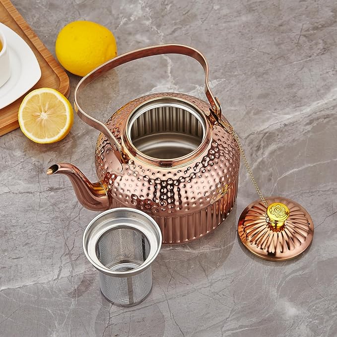SANQIAHOME Antique 1.8L (60 Oz) Stainless Steel Teapot with Infuser Copper
