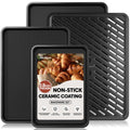 Nonstick Baking Sheet Set with Cooling Rack, 4-Piece Cookie Sheets for Baking, 0.8mm Heavy Duty Carbon Steel Oven Pans, Ceramic Coated Half Sheet, Jelly Roll Pan & Quarter Sheet, PFOA/PTFE Free