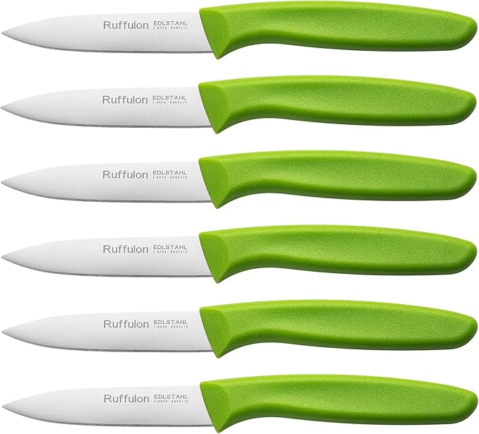 Paring & Fruit Knives Set of 6, Stainless Steel Sharp Blades,Green.
