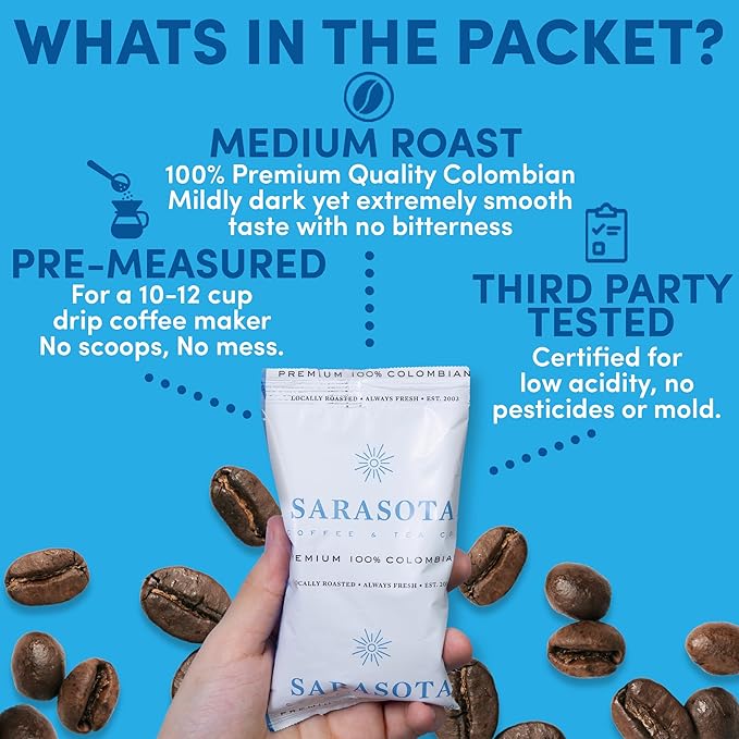 Colombian Coffee Packets – Medium Roast Ground, 2oz Bulk Portion Packs for 12-Cup Drip Maker, Pre-Measured Fractional Bags, 100 Count