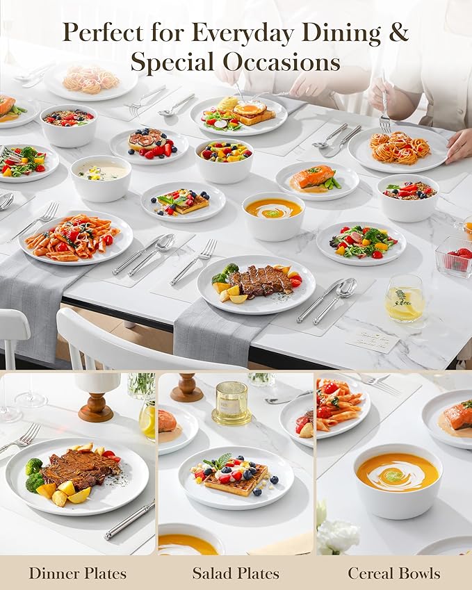 MALACASA 18-Piece Dinnerware Set for 6, White Porcelain Dishes