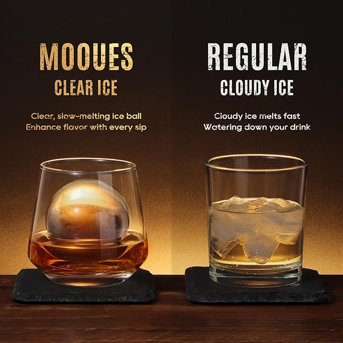 Mooues Clear Ice Ball Maker, 2 Inch Silicone Mold for Whiskey, 4 Spheres