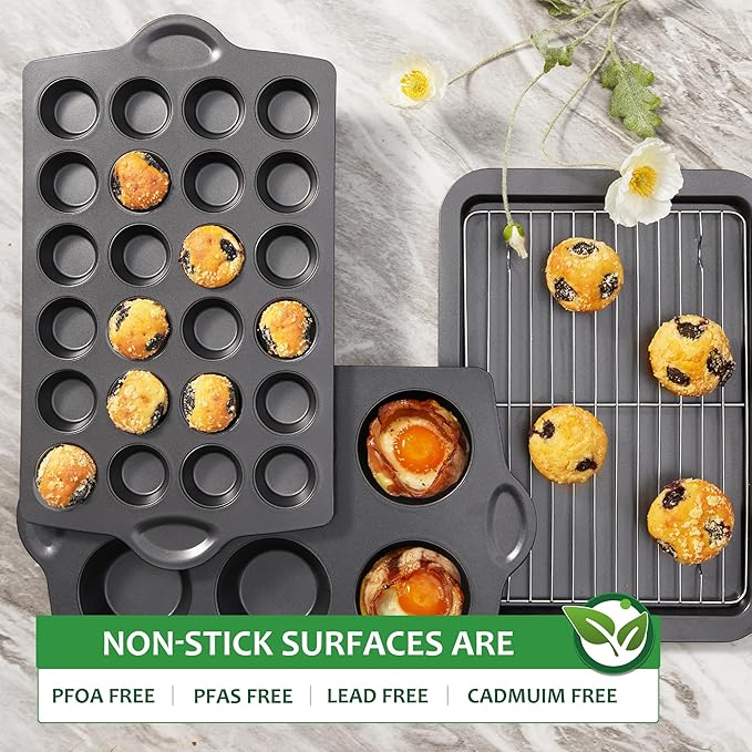 HONGBAKE Mini 24 Muffin & Cupcake Pans with 240 Liners, Nonstick, Non-toxic