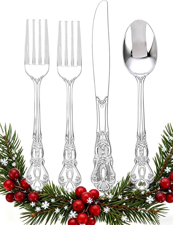 Joyido 40PCS Silver Plastic Silverware - Elegant Cutlery Sets for Party