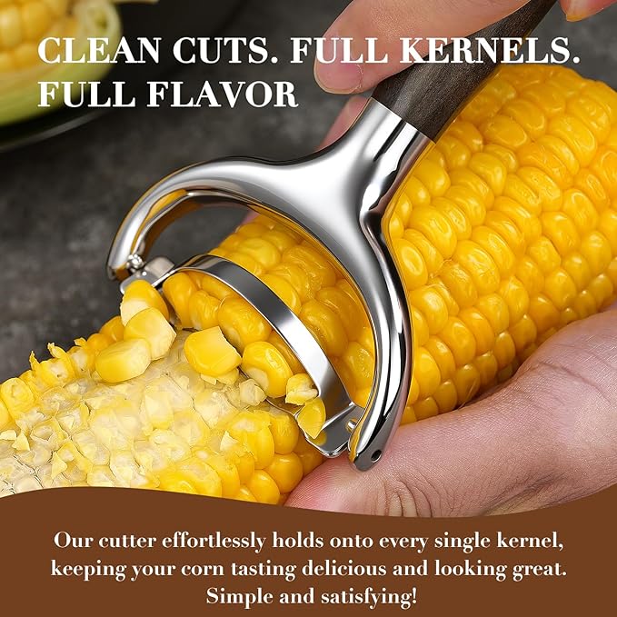 KULUNER Corn Peeler with Chacate Preto Ebony Wood Handle - Sharp 304 Stainless Steel Blade, Smooth Corn Kernel Cutter for Kitchen, Meal Prep, Gift for Cooking Lovers (Chacate Preto)