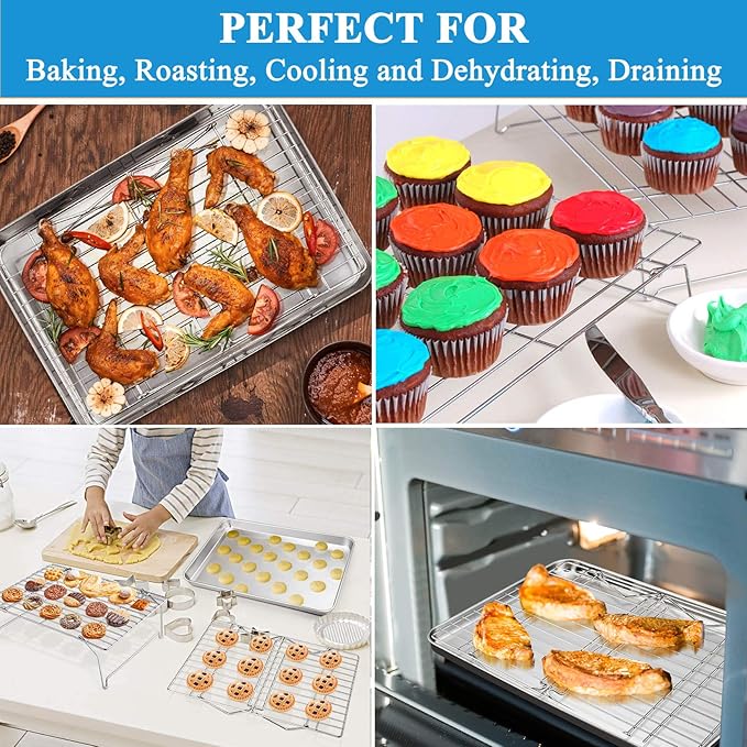P&P CHEF 16 Inch Baking Sheet with Rack Set, Pans with Stackable Racks
