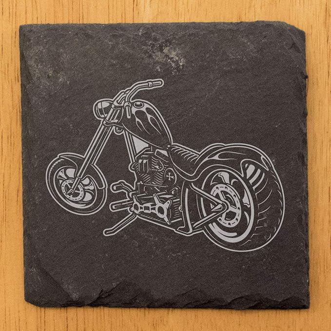 Decorative Chopper Motorcycle Slate Coasters Set of 8 – Square – USA Made