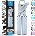 Zulay Kitchen Heavy Duty Stainless Steel Can Opener Manual with Bottle Opener - Rust Proof Manual Can Opener With Turn Knob & Comfy Soft Grip Handles - Light Blue