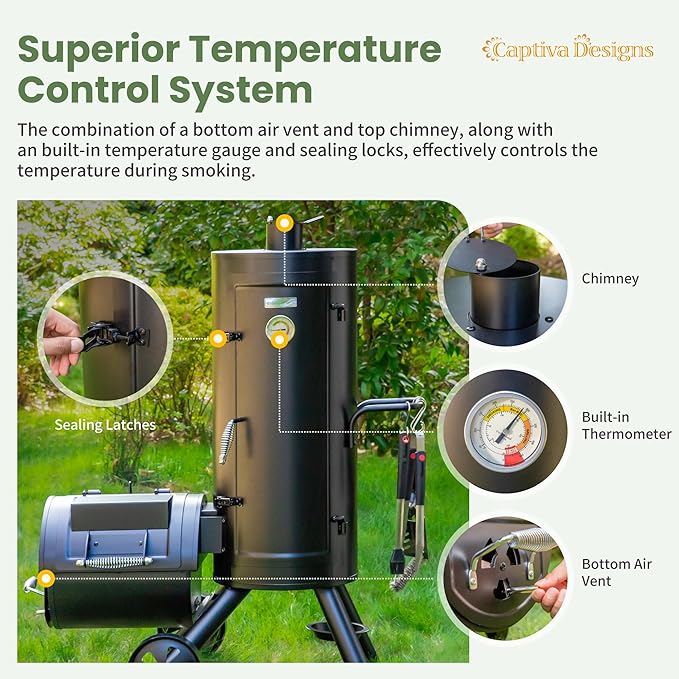 Captiva Designs Vertical Charcoal Smoker Grill Extra Large Barbecue Grill