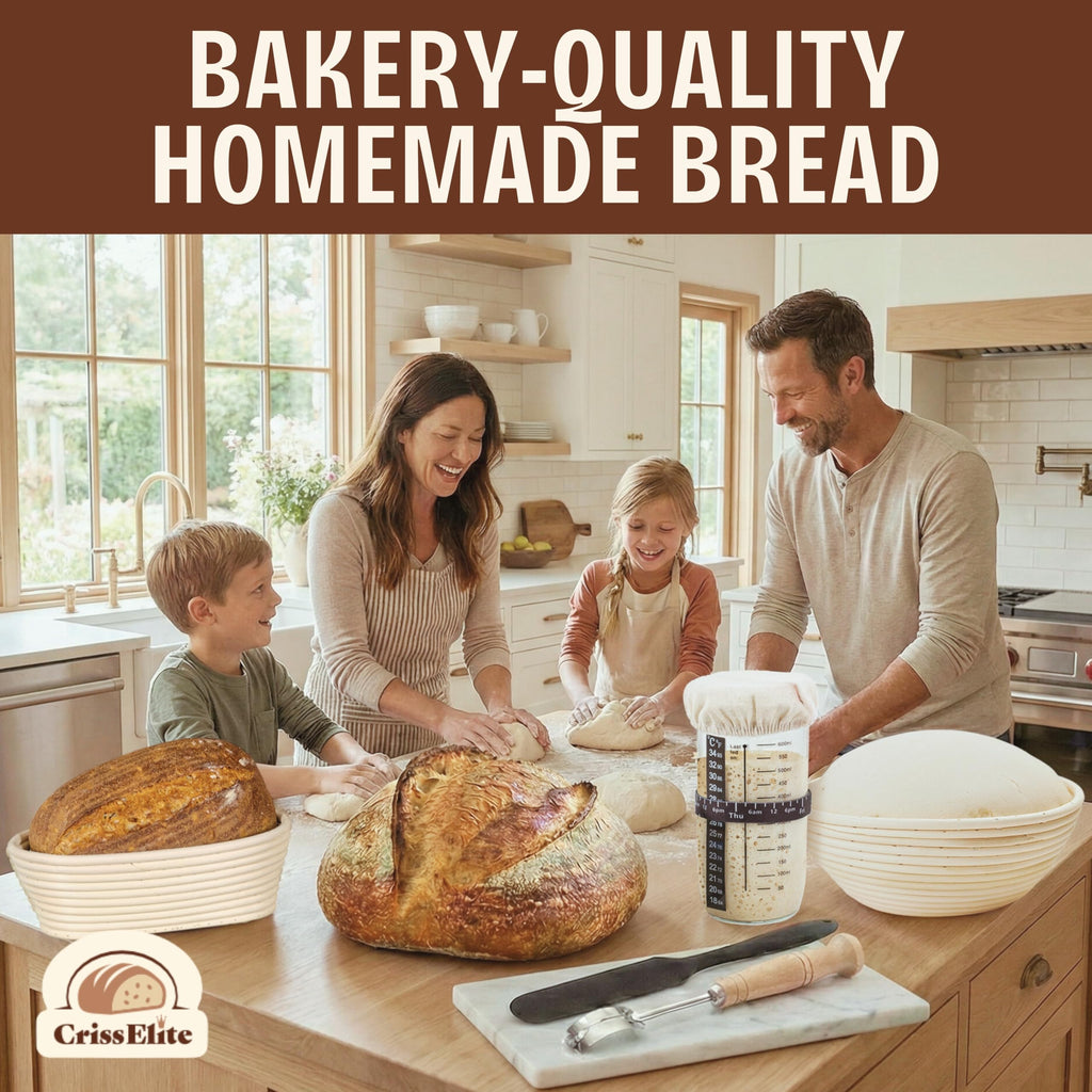 Sourdough Starter Kit – Complete Sourdough Bread Baking Supplies with 24oz Glass Sourdough Starter Jar, 9” Round & 10” Oval Banneton Proofing Basket Set, Sourdough Tools – Artisan Gift for Bakers