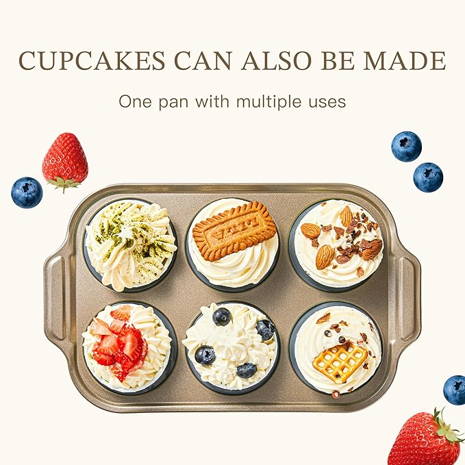 LCKitchen 2-Pack Foldable Nonstick Silicone Baking Pans, 6 Cups for Baking Muffins, Egg Bite, Brownies. Easy to pop and clean. Dishwasher Safe BPA Free.