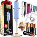 Zulay Kitchen Powerful Milk Frother Wand With Duracell Batteries - Ultra Fast Handheld Drink Mixer - Electric Whisk Foam Maker for Coffee, Lattes, Cappuccino & Matcha - Z1 Motor - Blue & Gold