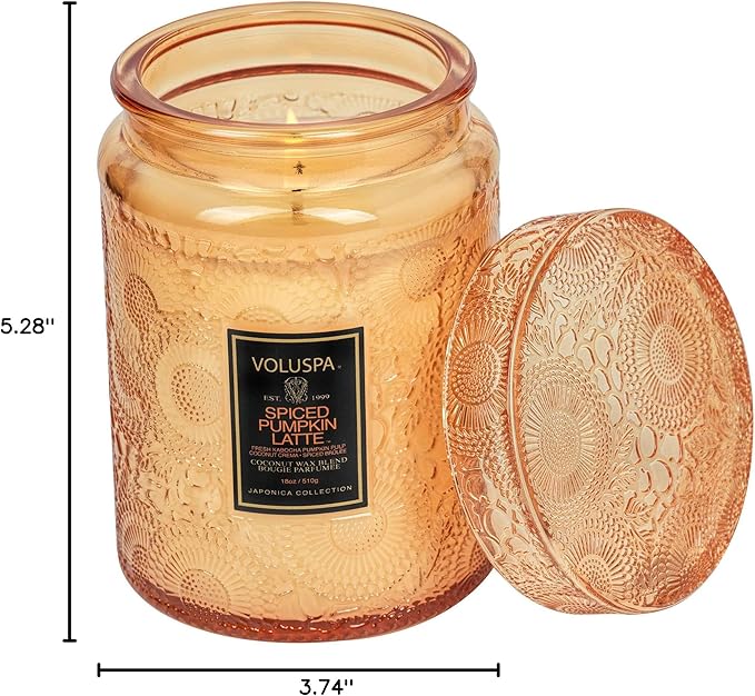 Voluspa Spiced Pumpkin Latte Large Scented Candle Jar 18 Oz, 100 Hr Burn